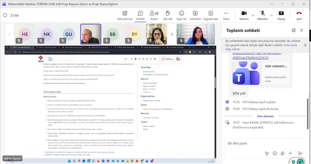 TÜBİTAK 2209 Proje Yazma Eğitimi: Mühendislik Fakültesi’nden Yenilikçi Bir Adım