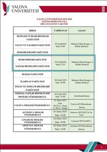 Yalova Üniversitesi 2025-2026 Eğitim - Öğretim Yılı Oryantasyon Takvimi hk.